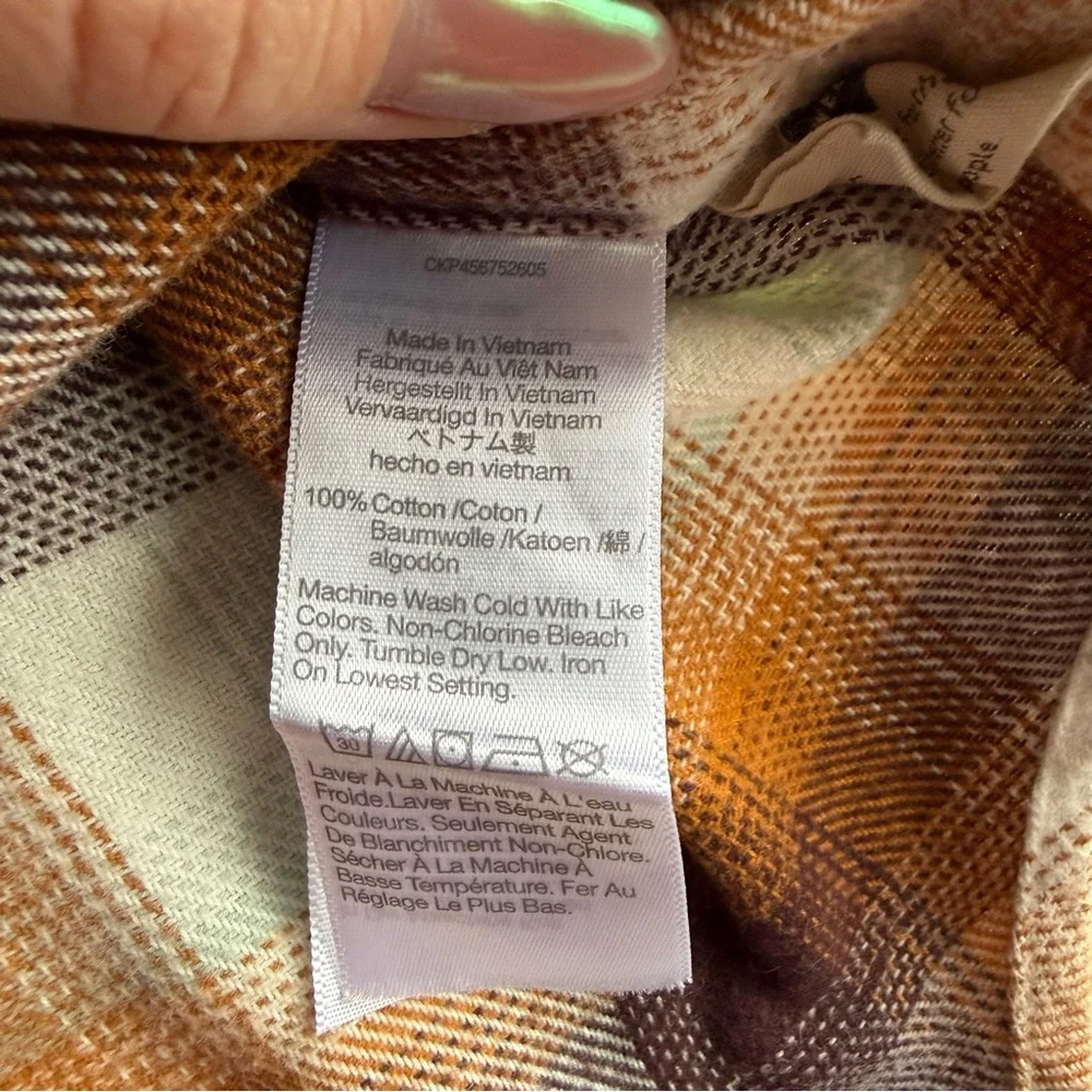 Madewell Plaid Flannel Shirt Womens Size L Button Up 100% Cotton Brown Orange - Picture 3 of 11